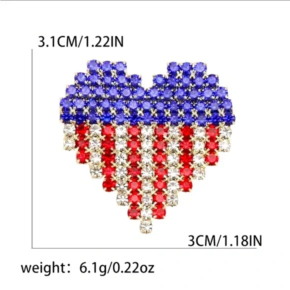 American Flag Heart Brooch Pin - Patriotic 4th of July USA Independence Day NWT - Picture 4 of 7